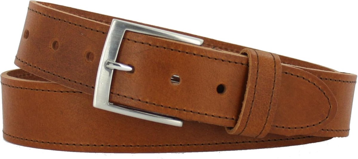 Riem 4cm Heren | Rondgestikt | Kleur: Donker Bruin | Riemmaat: 115 (totale lengte: 130cm) | 100% Echt Leer | Nikkelvrije gesp