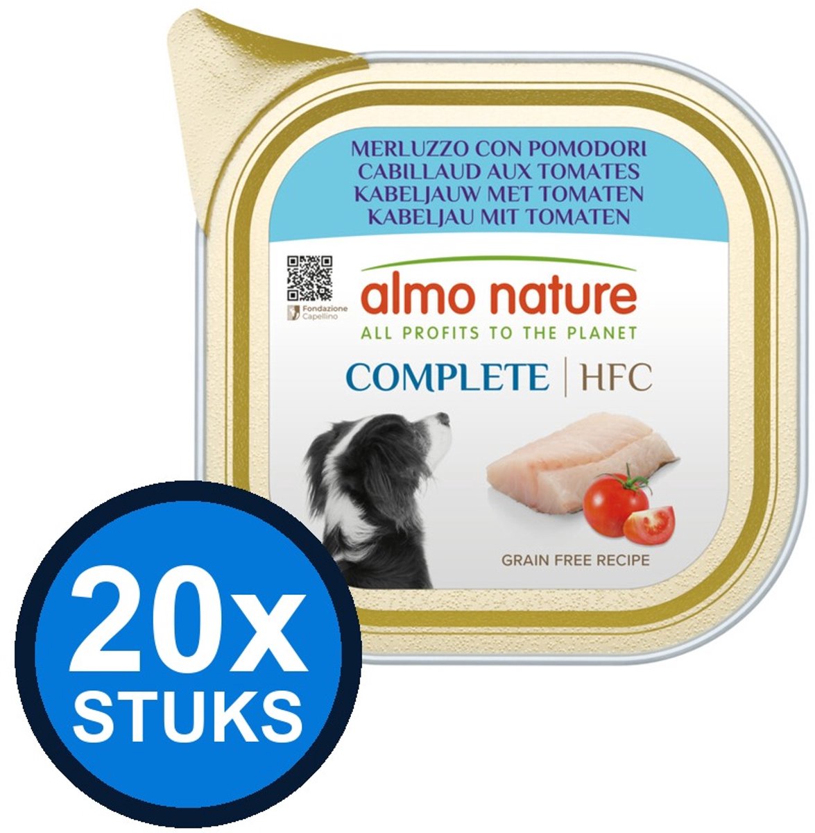 Almo Nature Almo Nature HFC dog alu complete kabeljauw&tomaten 150gr