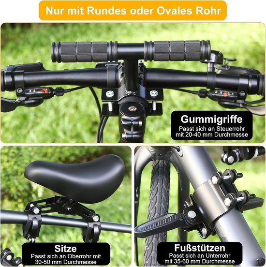 Bobypet - Fietsstoeltje - Fietsstoeltje junior - met voetsteunen en handgrepen - ergonomisch design - veilig en comfortabel - geschikt voor MTB stadsfietsen en fietsen - zwart van bobypet — afbeelding 4