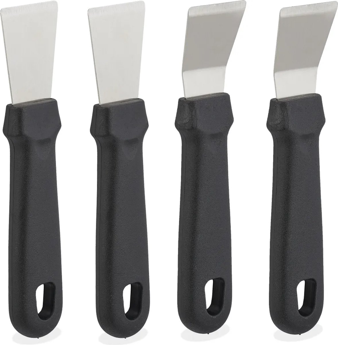 Schoonmaakschraperset (4 stuks), Geschikt voor het reinigen van diverse oppervlakken, afGeschikt vooringen: H x B x D: 17,5 x 4 x 1,5 cm, roestvrijstalen ovenschrapers, zwart/zilver.