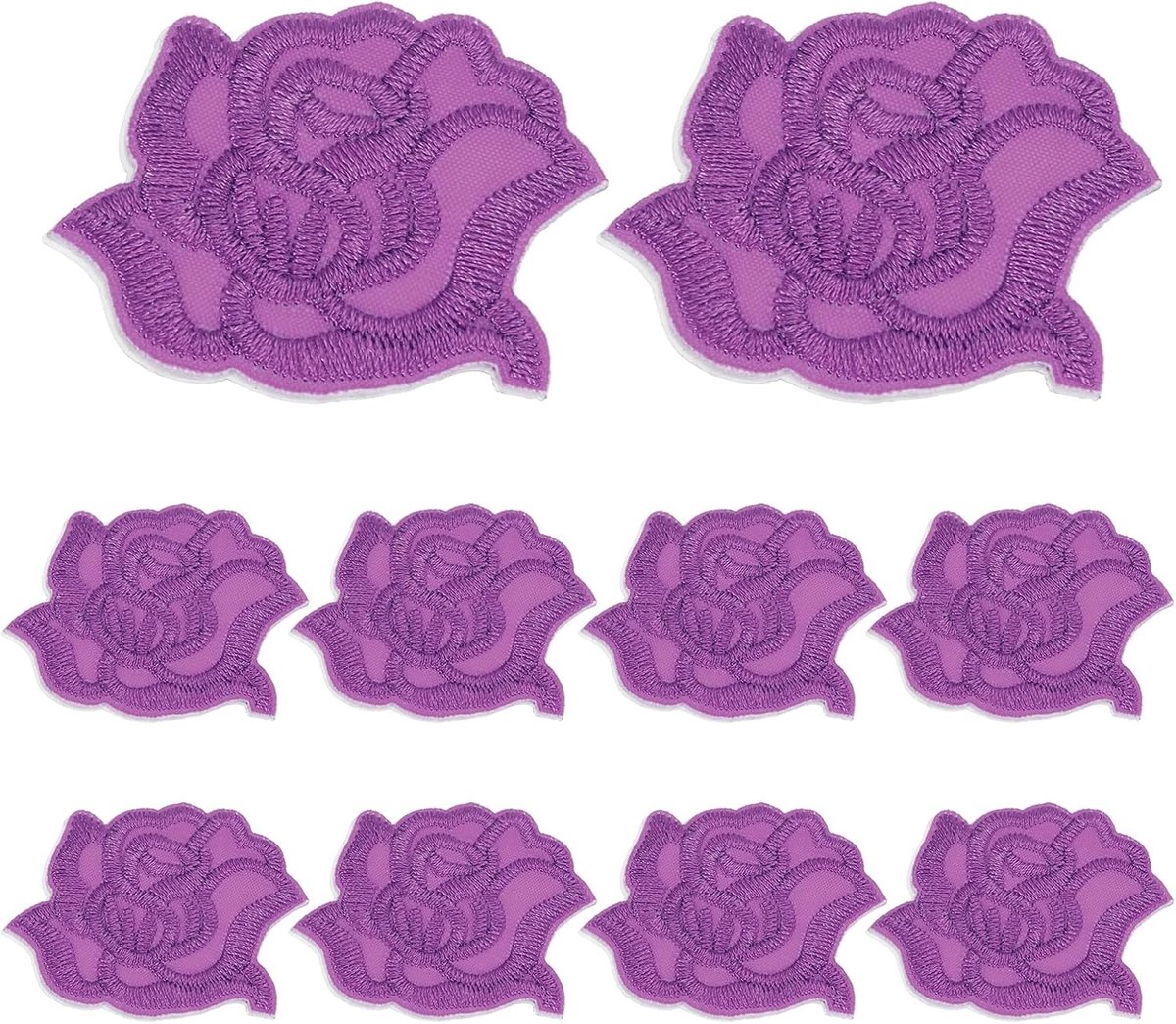 10 stuks zelfklevende roze bloemenpatches, 4,7 x 3,8 cm, betoverende bloemen, geborduurd, applicatie om op kleding, jassen, rugzakken, accessoires, tassen, doe-het-zelf, donkerpaars