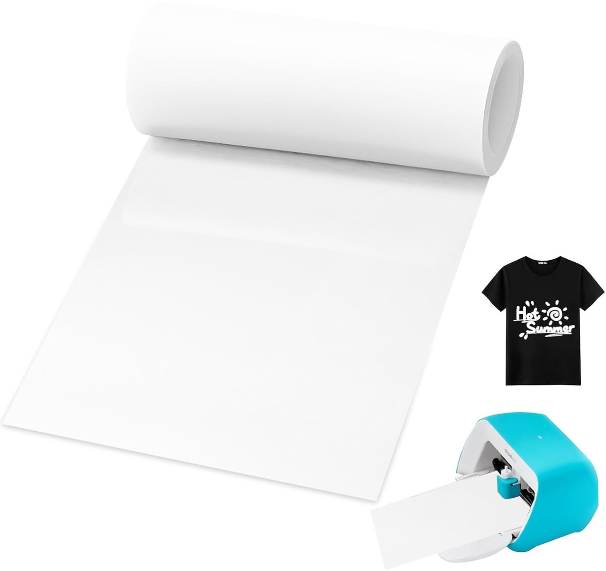 Joy Smart Iron On Vinyl Wit Voor Stoffen, 14cm x 300cm PU Heat Transfer Vinyl Zonder Snijmat Nodig, Circut Joy Opstrijkbare Flex HTV Voor Stoffen, T-Shirts (Wit)