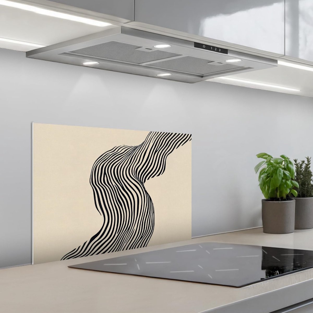 Keukenachterwand 40x60 cm zelfklevend keuken decoratie accessories home kitchen spatscherm Golvend - Lijnen - Abstract - Silhouet