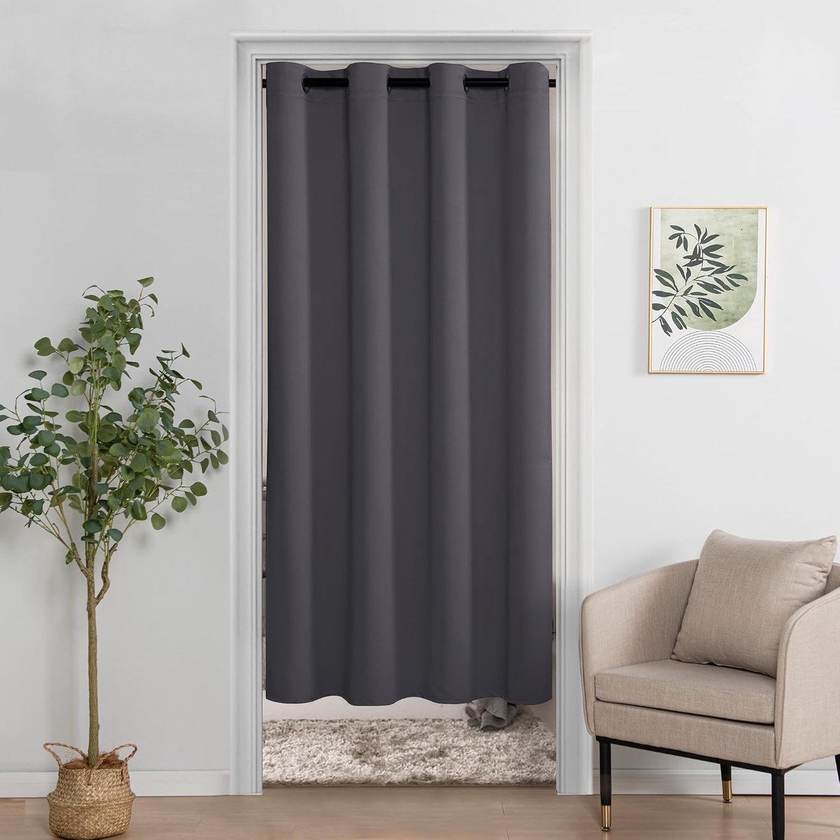 Deurgordijn, kastgordijn voor open kast, ondoorzichtige deurgordijnen met ringen, geschikt voor woonkamer, slaapkamer, werkkamer, 1 stuk, donkergrijs, 160 x 132 cm (H x B)