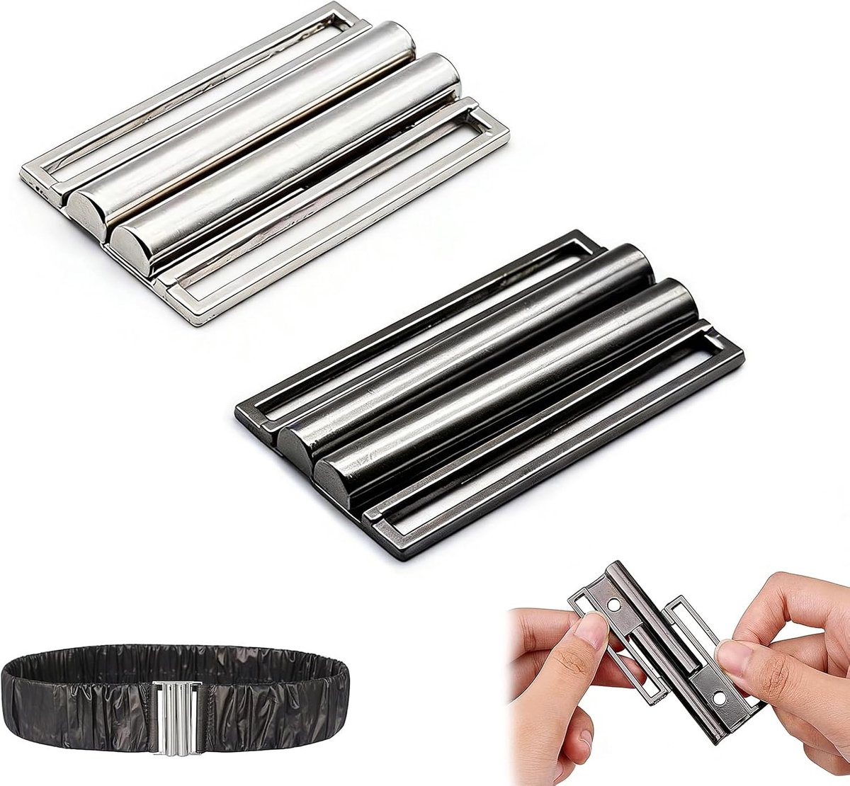 2-Delige Metalen Gesp Schuifgespen – 40x60mm Zwart & Zilver – Rechthoekige Sluitingen voor Damesriemen, Tassen & DIY Accessoires