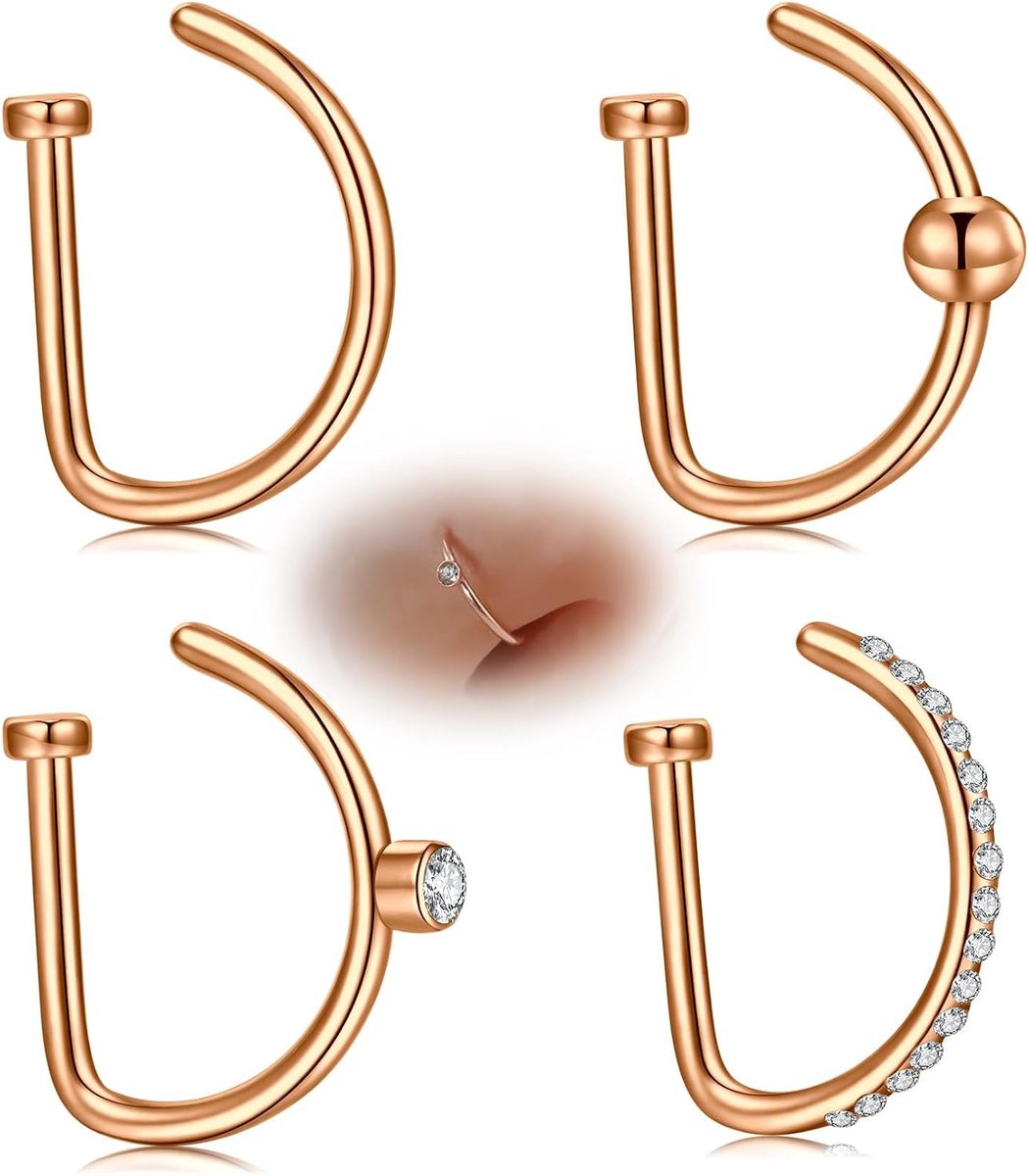 Fake Neuspiercing, 18G roestvrij staal, nepneus, septum ring, clip-on neusring, niet doorprikt