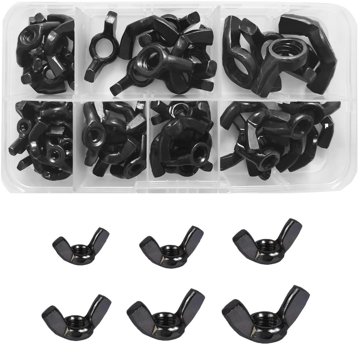 Vleugelmoeren assortiment kit, vlindervleugelschroefmoeren, duimhandschroefonderdelen (zwart)