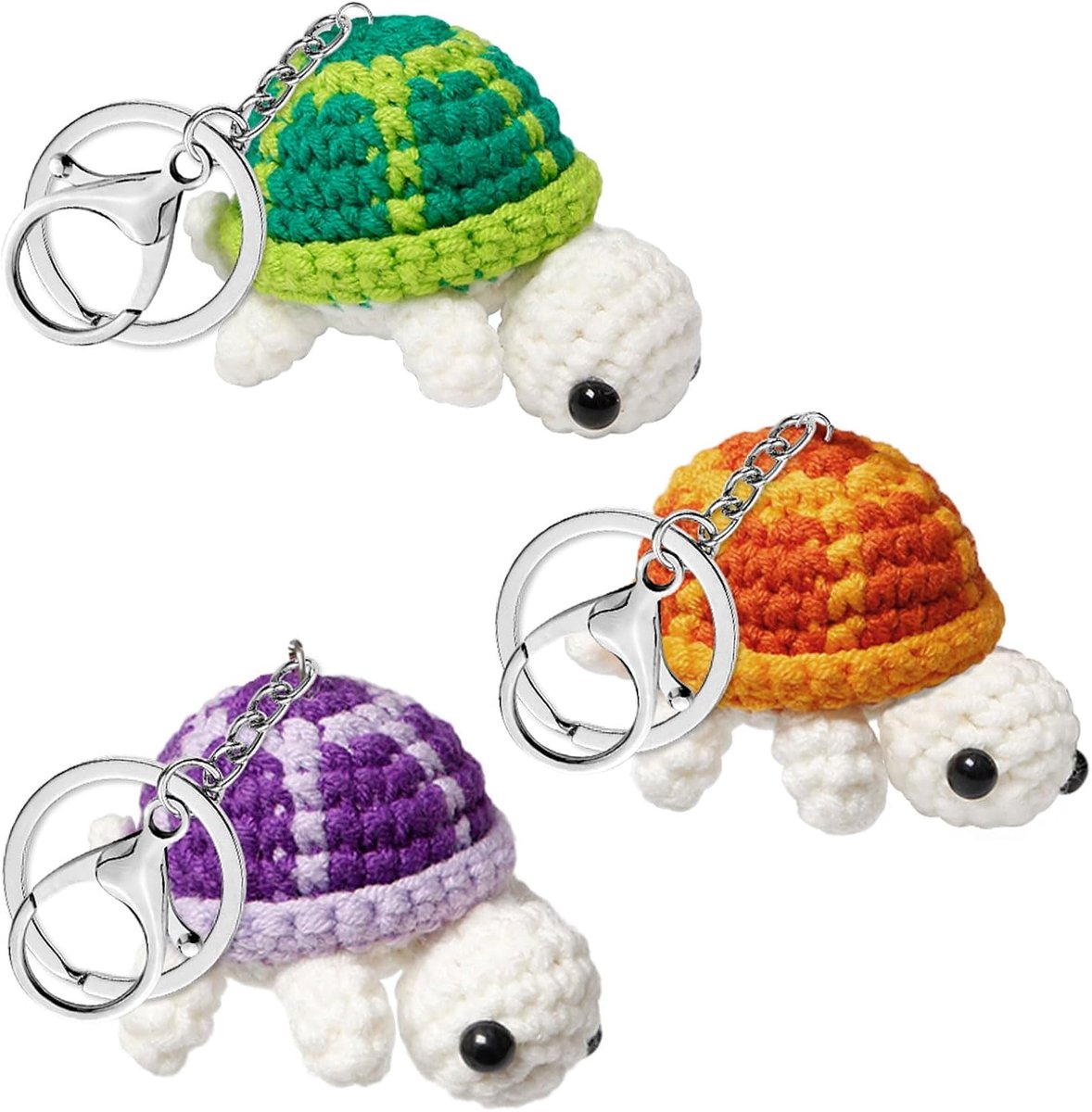 3 stuks sleutelhanger schildpad gehaakt pluche voor feestjes | Sleutelhanger met schildpad, zacht, handgemaakt, voor sleutels, tassen en rugzakken, cadeau voor volwassenen