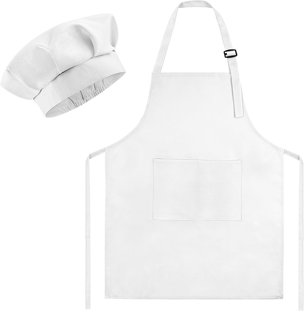 Kinder Chef Hoed en Schort Set, Verstelbare Kinder Schilder Schort en Chef Hoed met 2 Grote Zakken voor Kinderen Koken Schilderen Bakken Activiteit, Wit, 23.5" x 18.3"