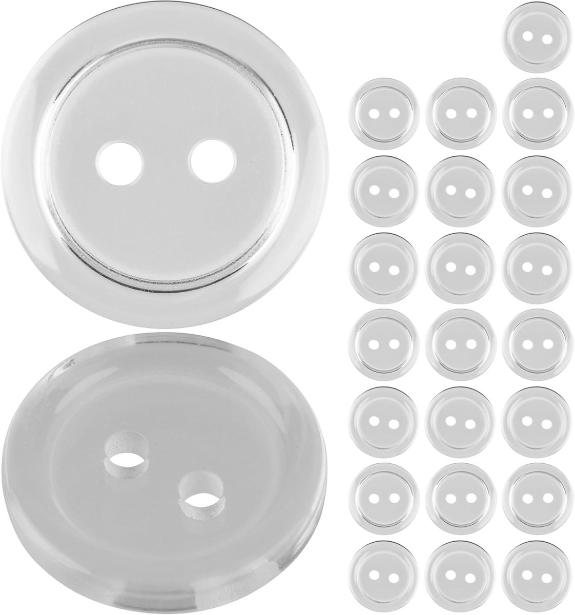 Knopen voor kleding, 24 stuks, 2 gaten, Ø 20,3 mm, transparant, polyester, maat 32L, harsknopen voor jas, mantel, overhemd, poloshirt, doe-het-zelf knoop kunsthars, wasknopen, basisknopen