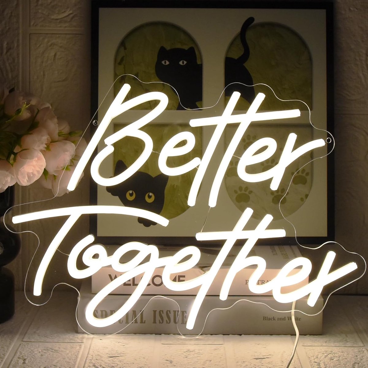Together Neonbord, warm wit led-neonbord, letter neonlicht met dimbare schakelaar voor muur, feest, decoratie, bruidsdouche, wanddecoratie, verloving, jubileumfeest