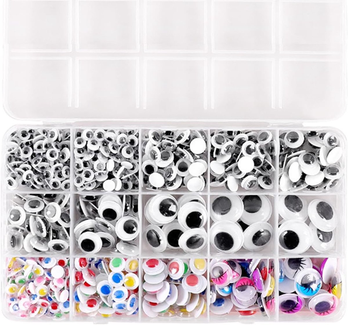 Ogen van kunststof, wiebelogen, golvend, verschillende maten, zelfklevende ogen voor knutselwerk, scrapbooking, decoratie (750)