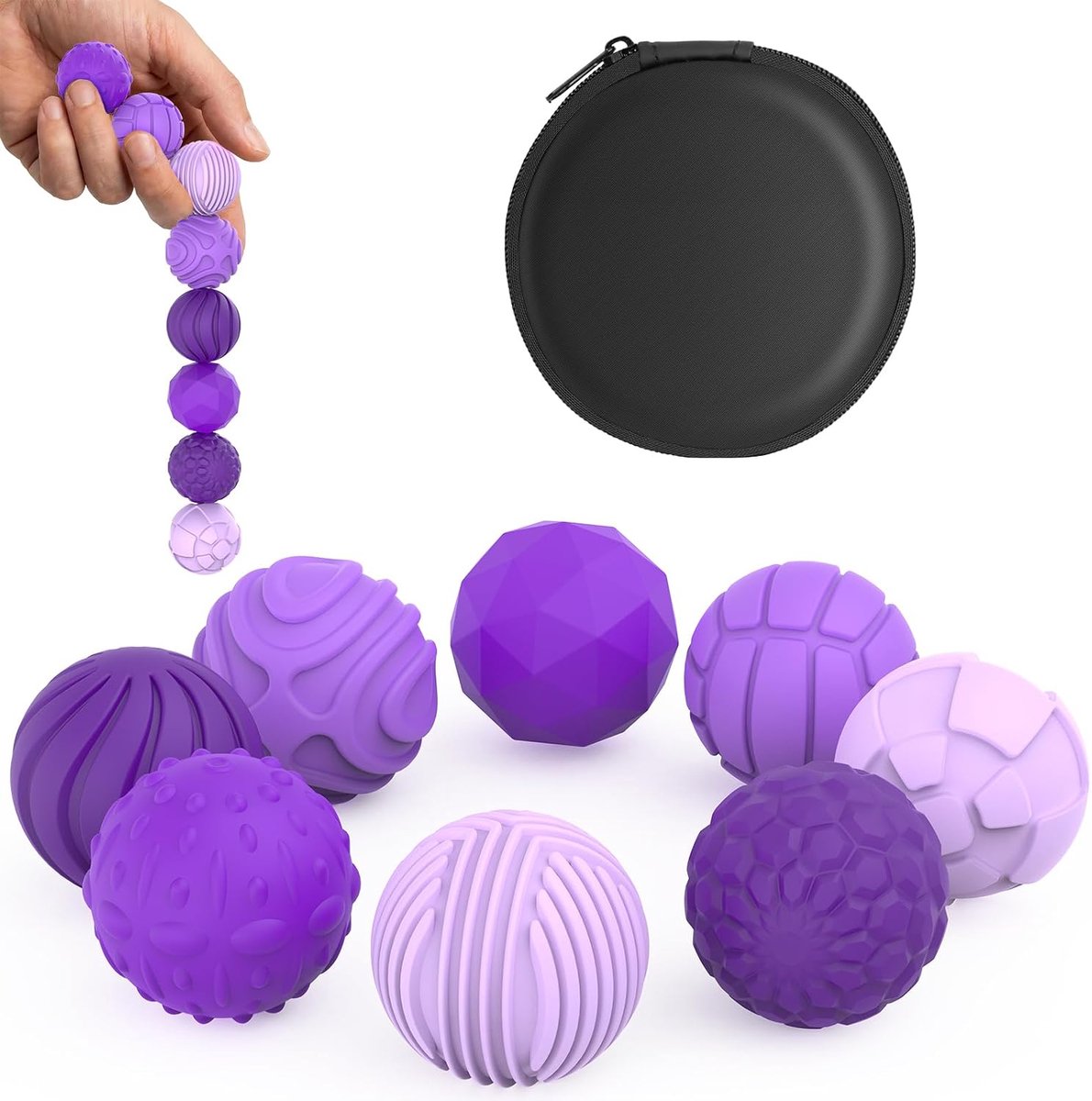 8 stuks magnetische fidget-speelgoed, siliconen magneetballen, anti-stress | Geometrisch paars, voor volwassenen en kinderen, ADHD, sensorische magnetische ballen, stressvermindering en ontspanning