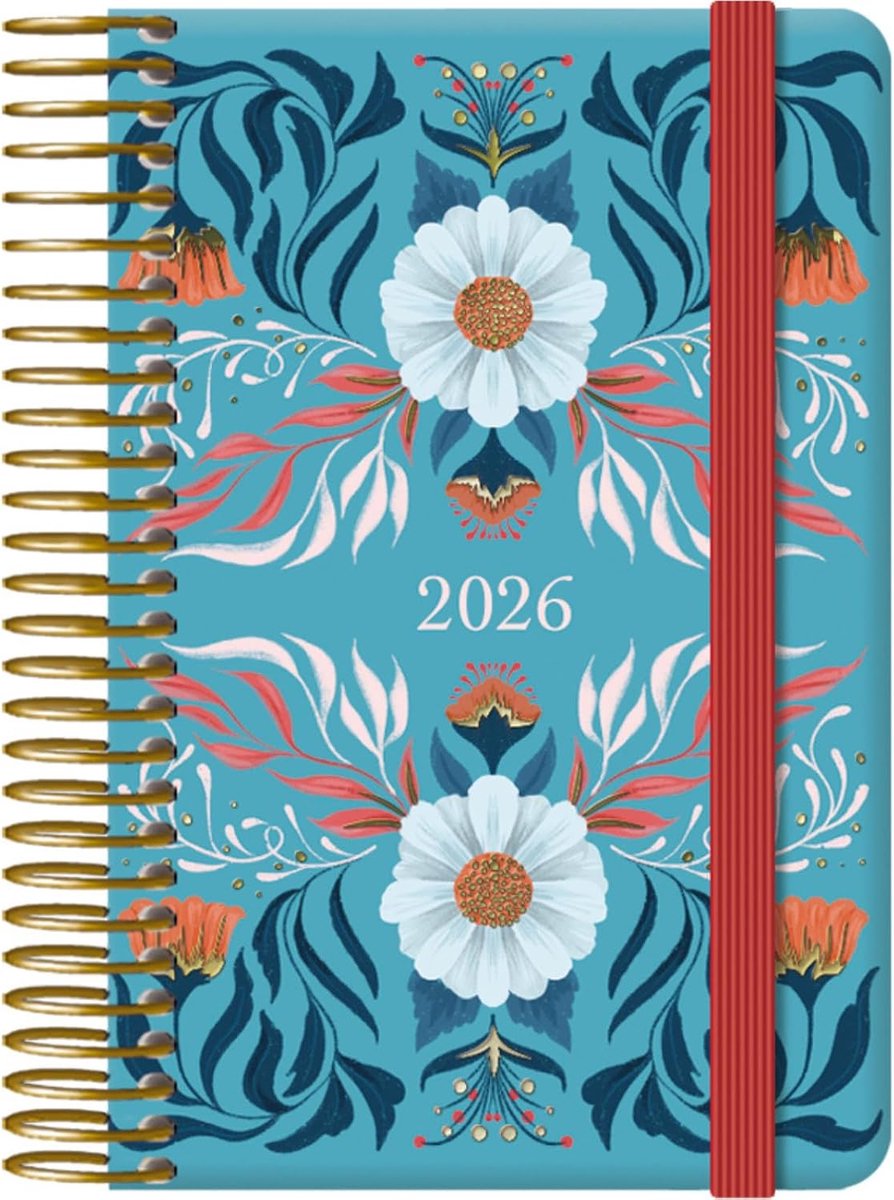 - Agenda 2026 - weekoverzicht, zakformaat (8,5 x 13 cm), hardcover, spiraalbinding en elastiek, 12 maanden januari tot december, jaarplanner in het Spaans - Charm Royal