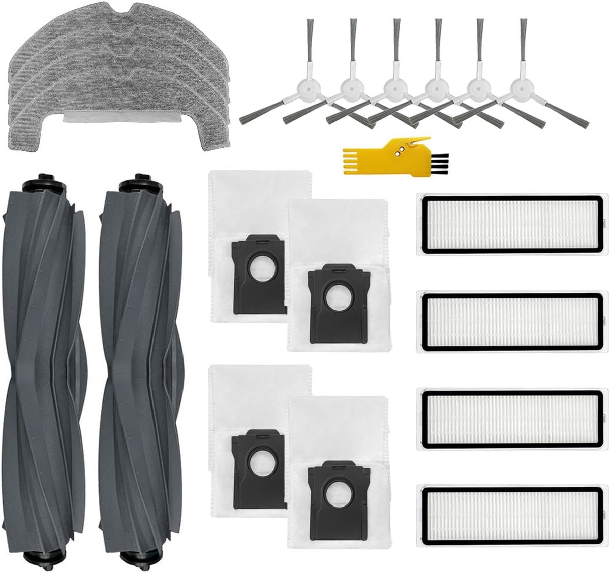 Reserveonderdelen voor Dreame D10 Plus Gen 2 robotstofzuiger kit accessoires 20 pakketten 2 hoofdborstels, 4 filters, 6 zijborstels, 4 dweildoeken, 4 stofzakken