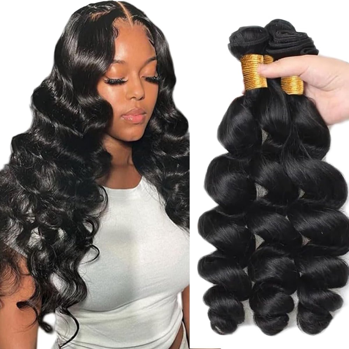 26 28 30 Inch Bundles Human Hair Extension Loose Wave menselijk haar Bundles Unprocessed Brazilian Virgin Hair 1B Natural Black Minimal detachment For Women 3 Bundles Total 150g