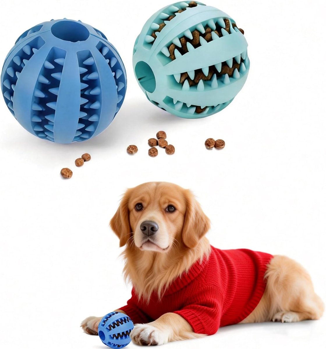 2 Hondenspeelbal, kauwbal voor honden, snoepjesdispenser voor huisdieren, hondenspeelballen voor schone tanden en training Hondenspeelgoed Blauw