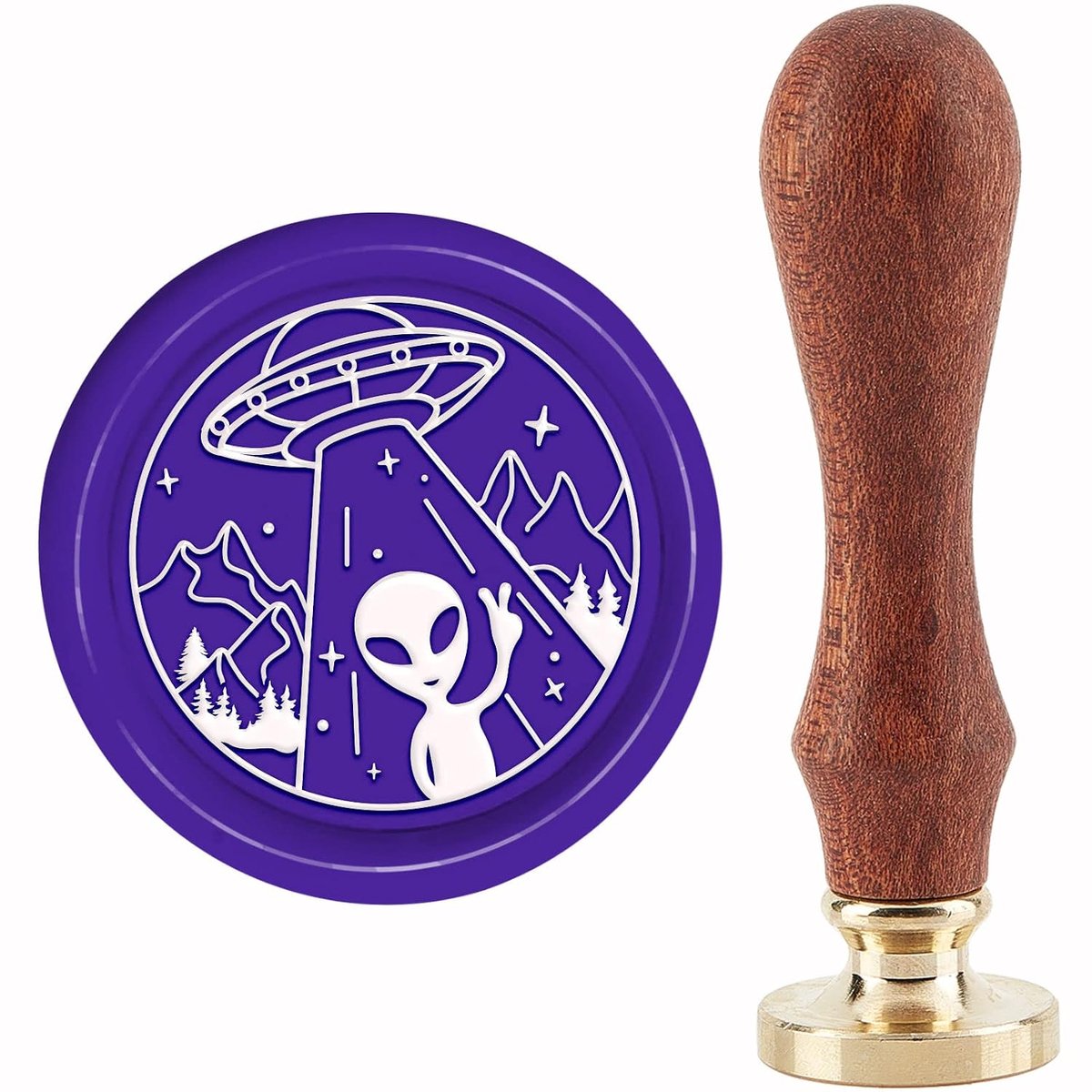 Wax Seal Stempel Alien Zegellak Stempel 30mm/1.18inch Verwijderbare Messing Hoofd Afdichting Stempel Met Houten Handvat Voor Uitnodigingen Kaarten Gift Wrap Decoratie