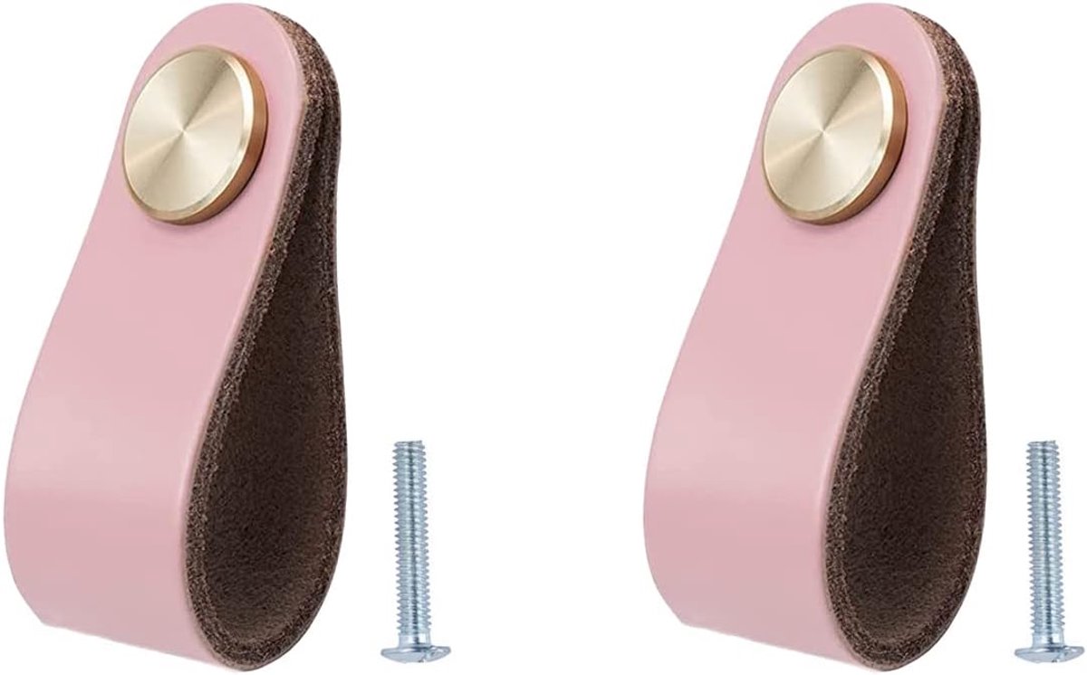 2 stuks lederen handgrepen voor meubels, 6,4 x 2,5 cm, handgemaakte meubelknoppen, lederen meubelgrepen, kastknoppen, kastknoppen voor keukenkasten, kledingkast