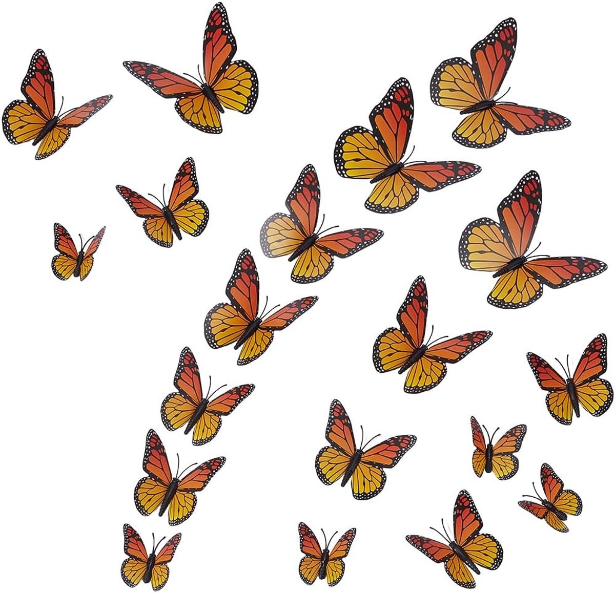 36 stuks monarch vlinder stickers realistische vlinders decoratie geel PVC kunstmatige 3D dag van de doden Halloween muursticker decor voor doe-het-zelf ambachtelijke thuis bruiloft