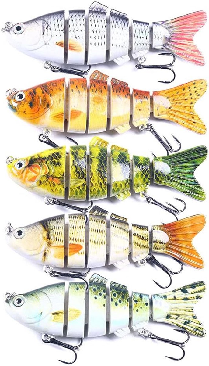 5 STKS Vissen Lures,Multi Jointed Pike Lokken,Zoetwater Zoutwater Zeevissen Lokt langzaam zinken met 6 Segmenten Simulatie Ontwerp