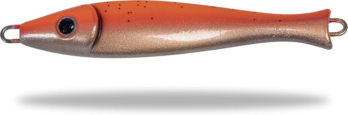 Premium Big Head Pilker visaas voor zeevissen, kunstaas voor grote dieptes in Noorwegen in klassieke vorm, scherpe en stabiele borrelhaken, oranje/zilver, 400 g