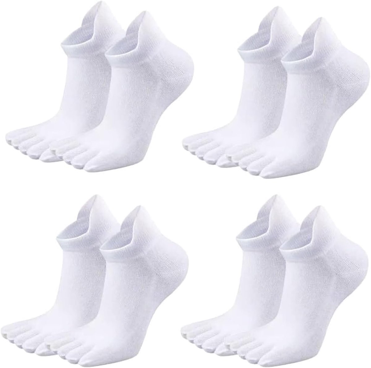 Sokken voor heren en dames, witte sokken, katoenen sneakersokken, teensokken, vijf vingersokken, ademend, laag uitgesneden atletische enkelsokken voor dagelijks tennis