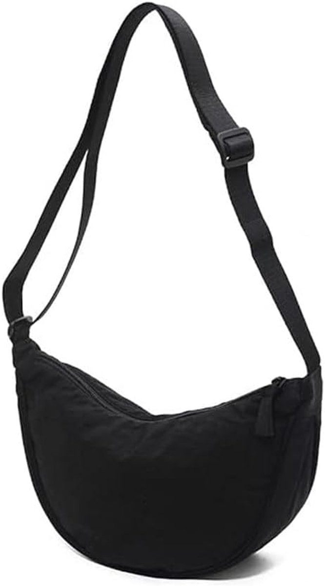 Dames Halfmaan Crossbody Schoudertas, Casual Crossbody Tas, Eenkleurige Draagbare Halfmaan-tas Schoudertas met Verstelbare Schouderband, Zwart