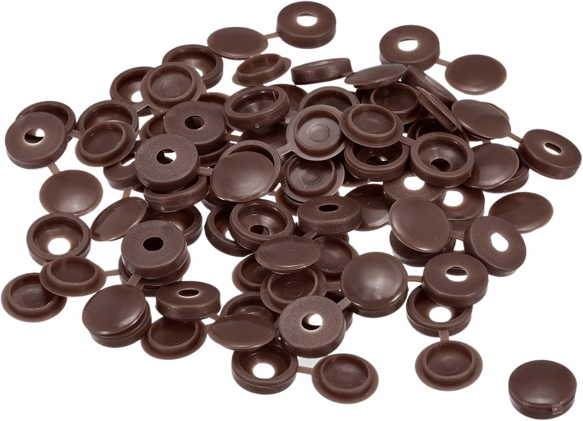 Sourcing map 200 stuks 5 mm scharnierende schroefdeksels plastic inklapbare schroef klikdeksel sluitring beschermhoes voor M3, M4, M5 schroeven, donkerbruin