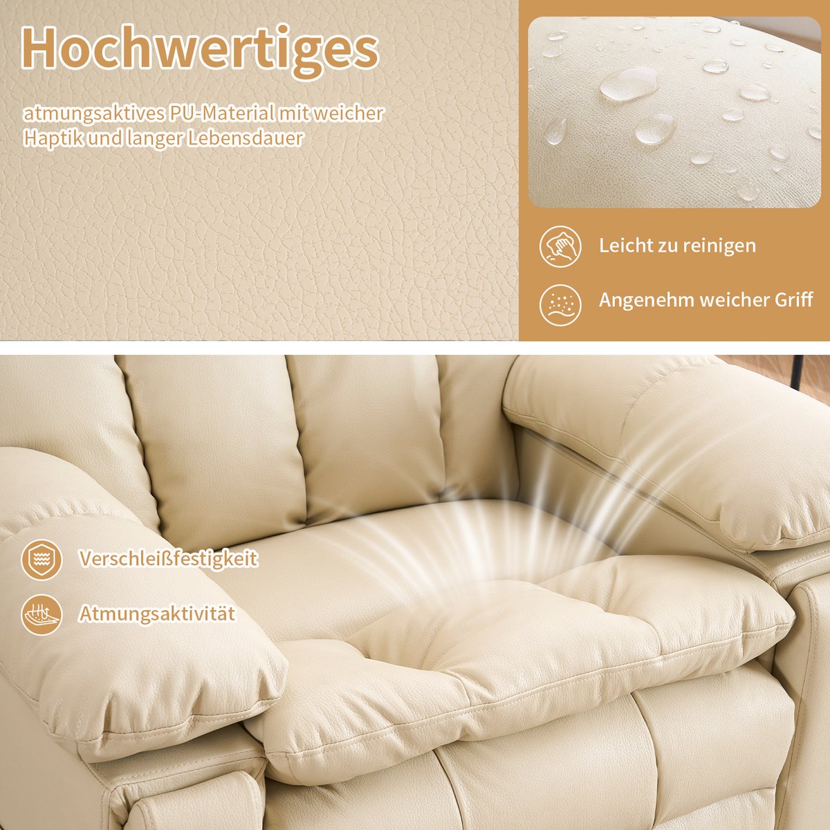 MODENUIT Relaxfauteuil 109 x 107 x 109 cm - Elektrisch Verstelbaar Met Massage En Verwarming - Beige