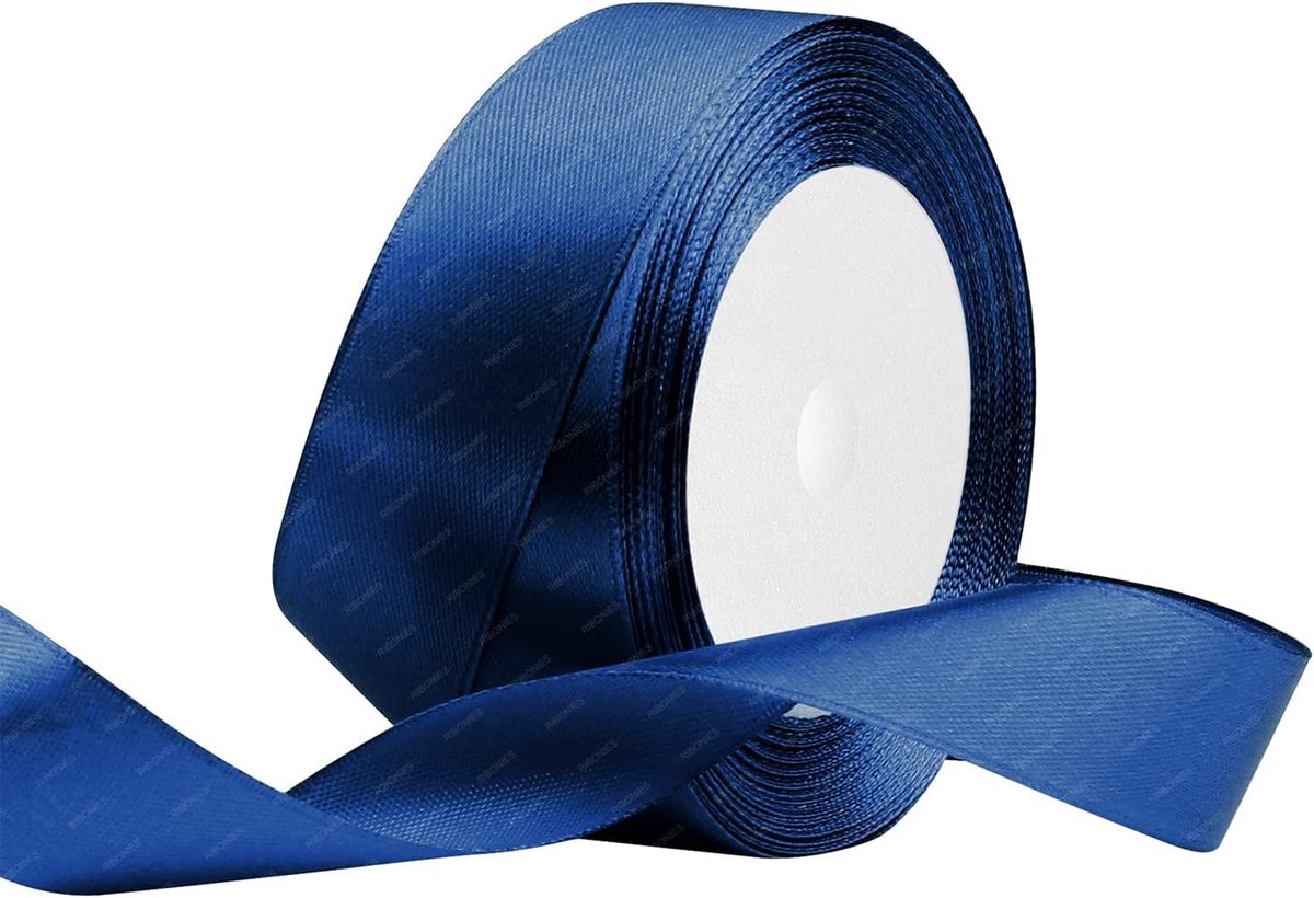 Lint, donkerblauw, 25 mm x 22 meter, stevige stoffen linten voor geschenkverpakkingen, boeketten, kunsthandwerk en bruiloftsfeestdecoratie
