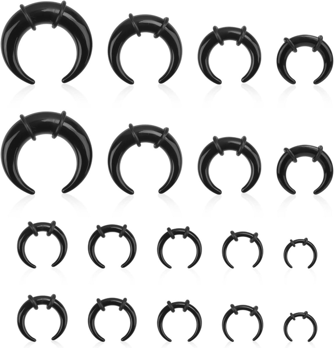 18 Stuks Acryl Septum Ringen, Zwarte C-Vormige Pincher Tapers Septum Ring Neus Gauge Stretching Kit voor Neus oor Gauges Maat 14G 12G 10G 8G 6G 4G 2G 0G 00G