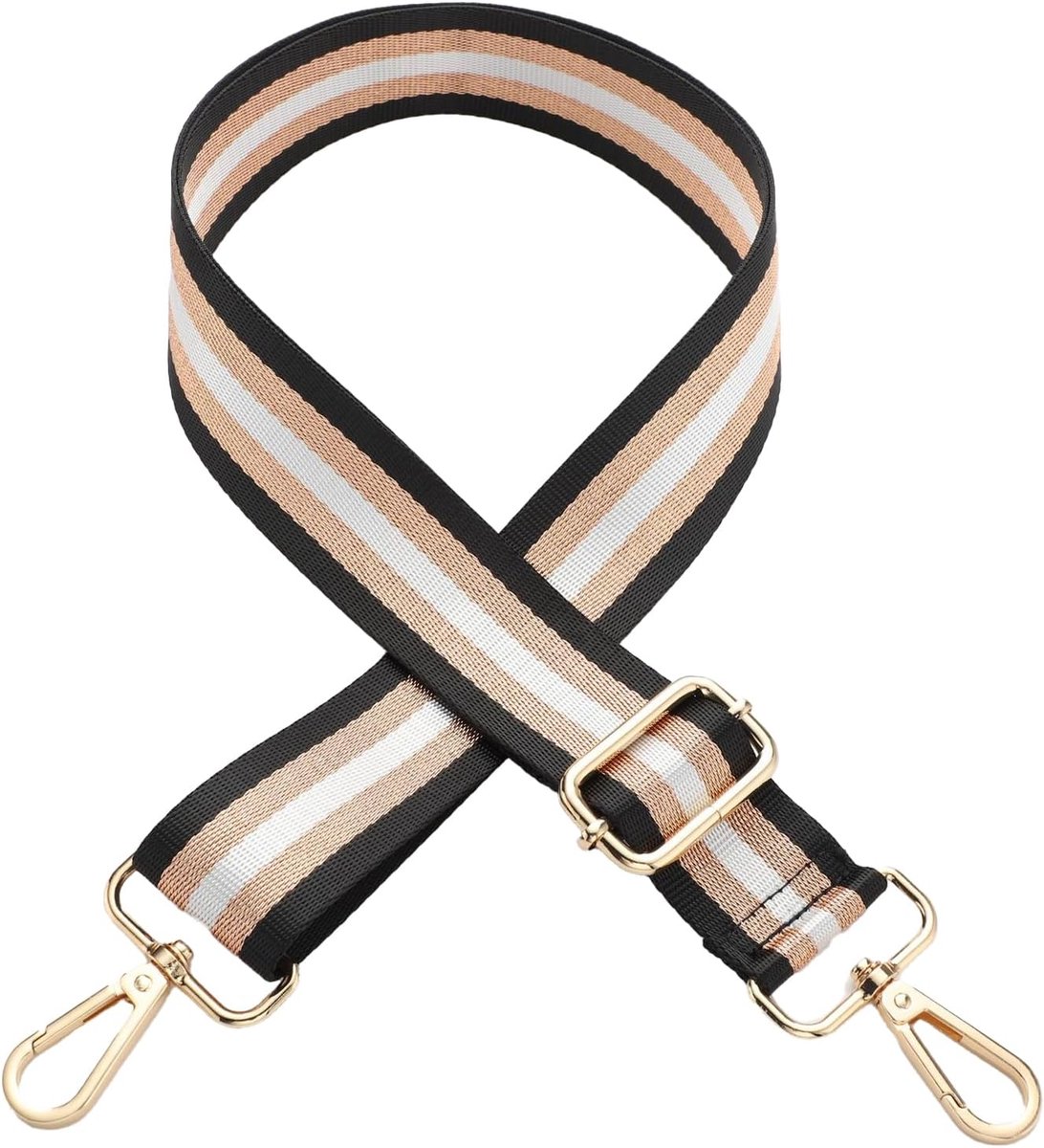 Schouderriem voor tassen, 3,8 cm, schouderriem, tasriem om te wisselen, brede tasriem, voor schoudertas, draagtassen en handtassen, zwart + kaki + wit 1, 75-145 cm / 3.8 cm