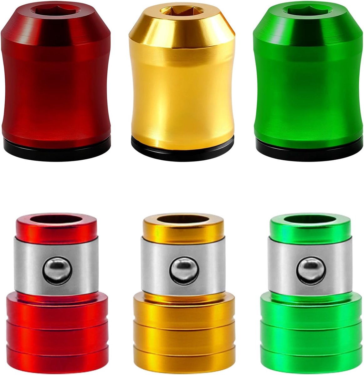 6-delige set magnetische ringhouders voor schroevendraaierkoppen, aluminium schroefhouders voor doe-het-zelf reparaties, verwijderbare schroefringset voor huishoudelijk magnetische ring