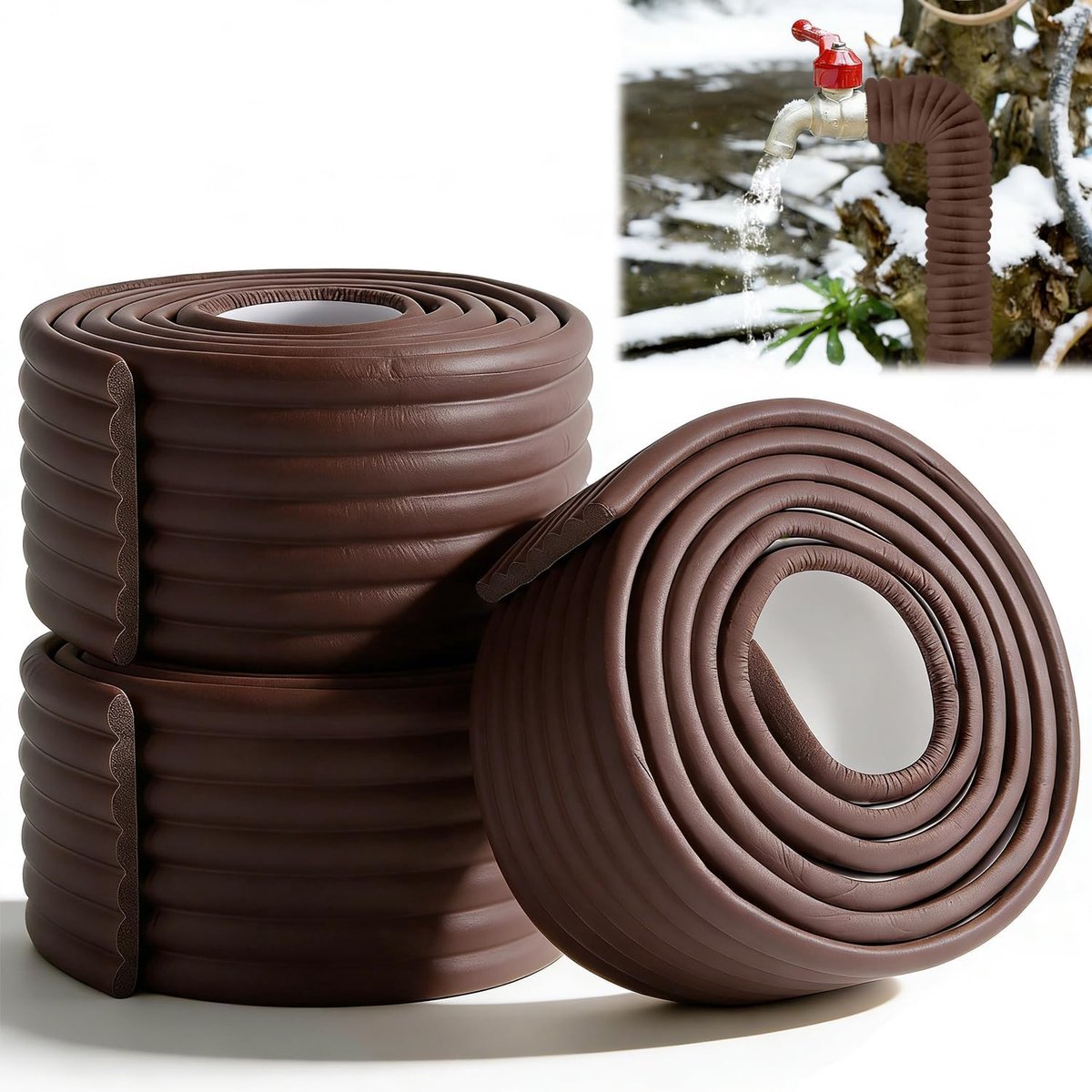 Buisisolatie, 3 rollen / 8 cm x 6 m, met zelfklevende isolatie, ter bescherming van loodgieters en verwarmingsbescherming (bruin)