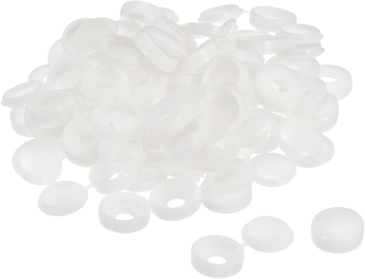 Sourcing map 100 stuks 6 mm scharnierende schroefdekseldoppen plastic inklapbare schroef klikdeksel sluitring beschermhoes voor M4, M5 M6 schroeven, wit