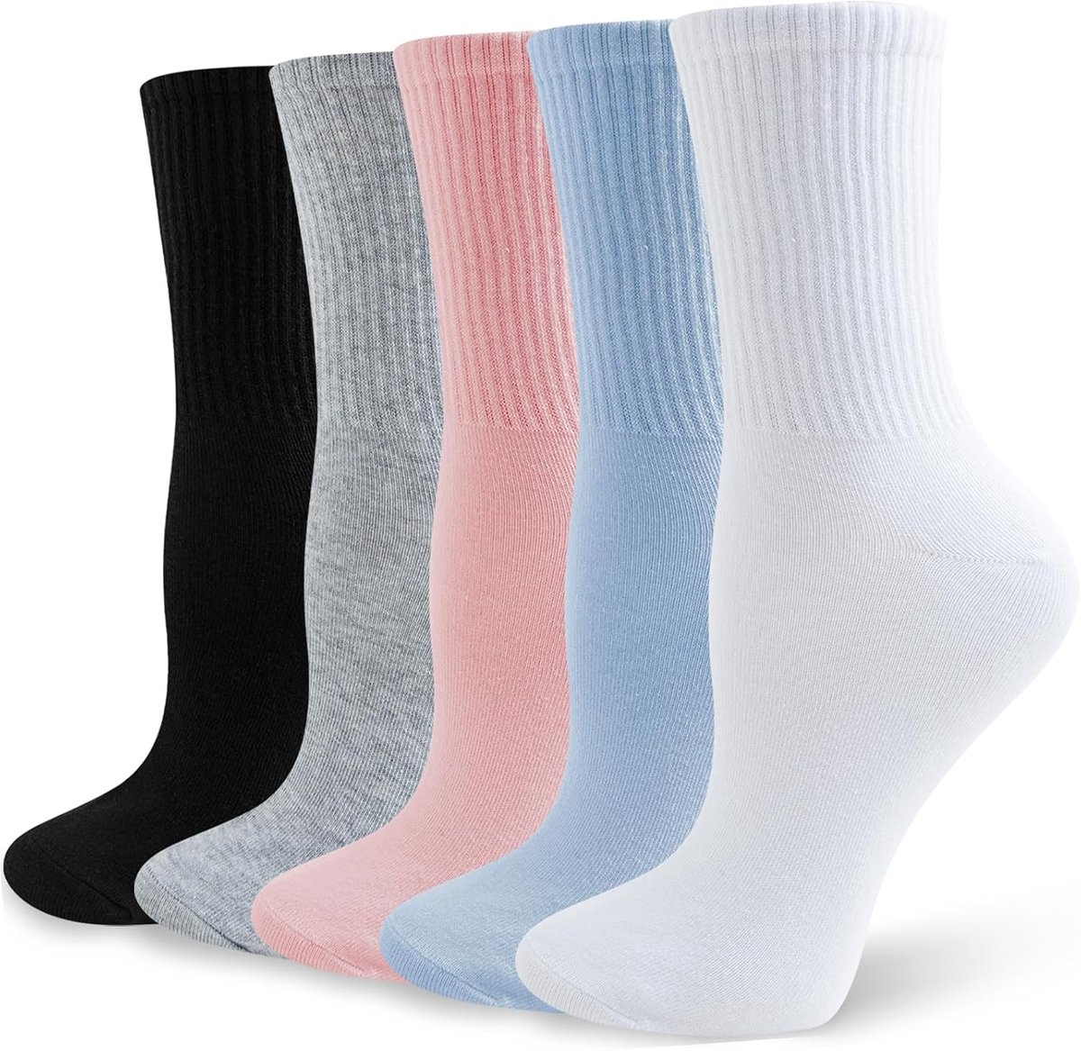 Sokken voor dames, 5 paar, dunne tennissokken voor dames, sportsokken, katoenen sokken, wandelsokken, ademende kousen, EU 35-38 (meerkleurig)