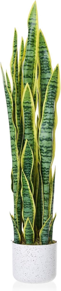 HOERFURIY kunst Sansevieria slangenplant 90cm PEVA bladeren - inclusief stabiele cementpot - onderhoudsvrije kunstplant woonkamer gang entree kantoor decoratie