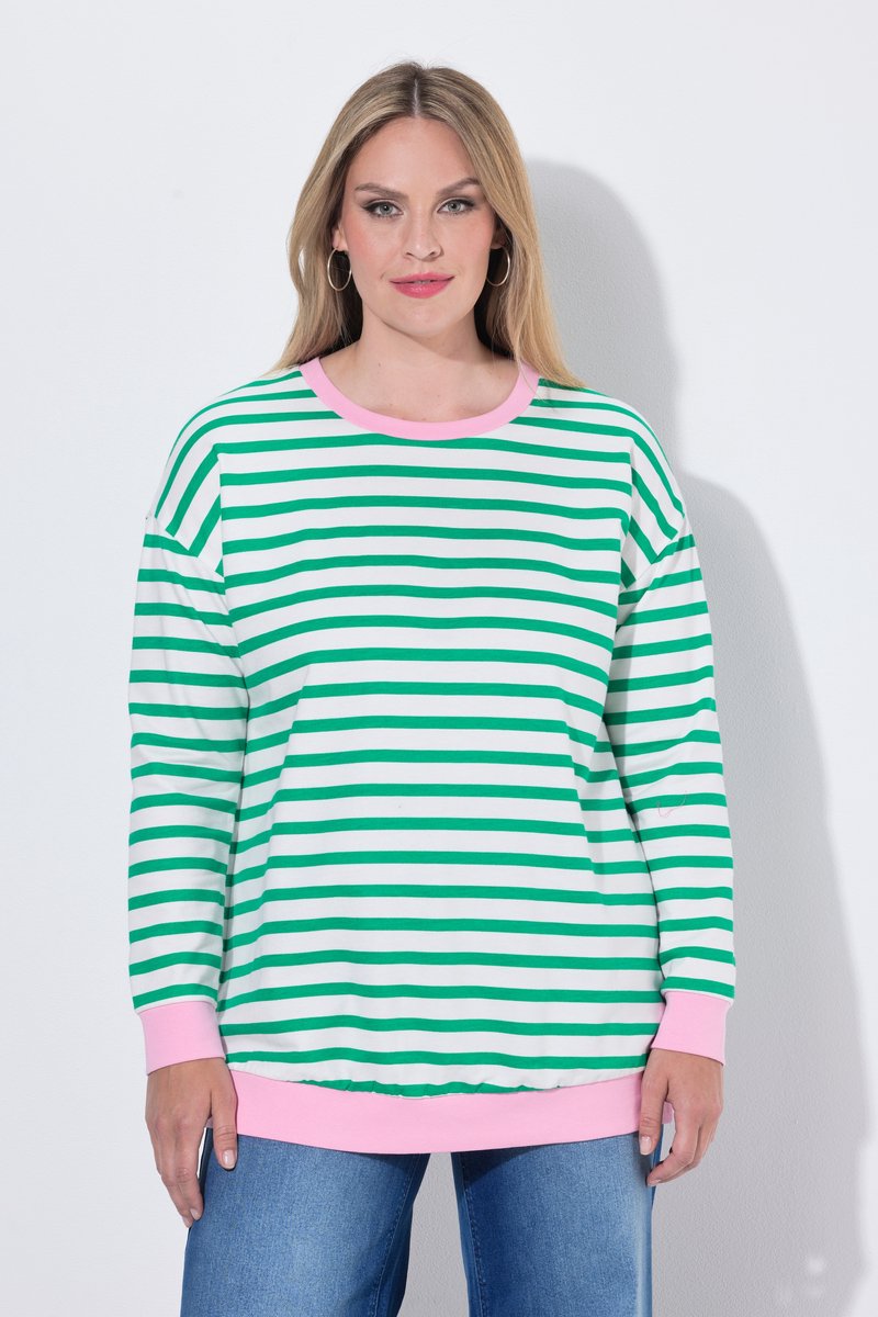 MIAMODA - Dames - Sweatshirt loose fit strepen boordjes in contrastkleur - Sneeuwwit - Maat 42