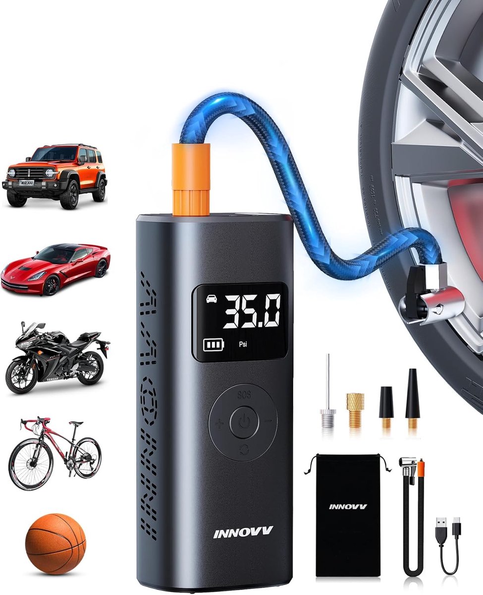 P1 Elektrische luchtpomp - draagbare elektrische fietspomp met digitale bandenspanningsweergave en noodverlichting - 150 psi oplaadbare autobandenpomp voor auto - fiets - motorfiets - bal