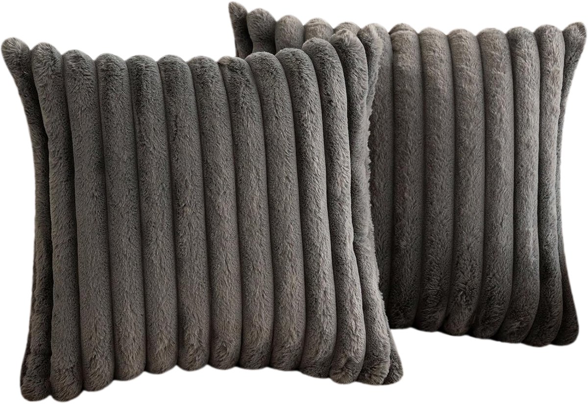 COVREO Kussenhoes 45 x 45 cm grijs velours, set van 2 met ritssluiting
