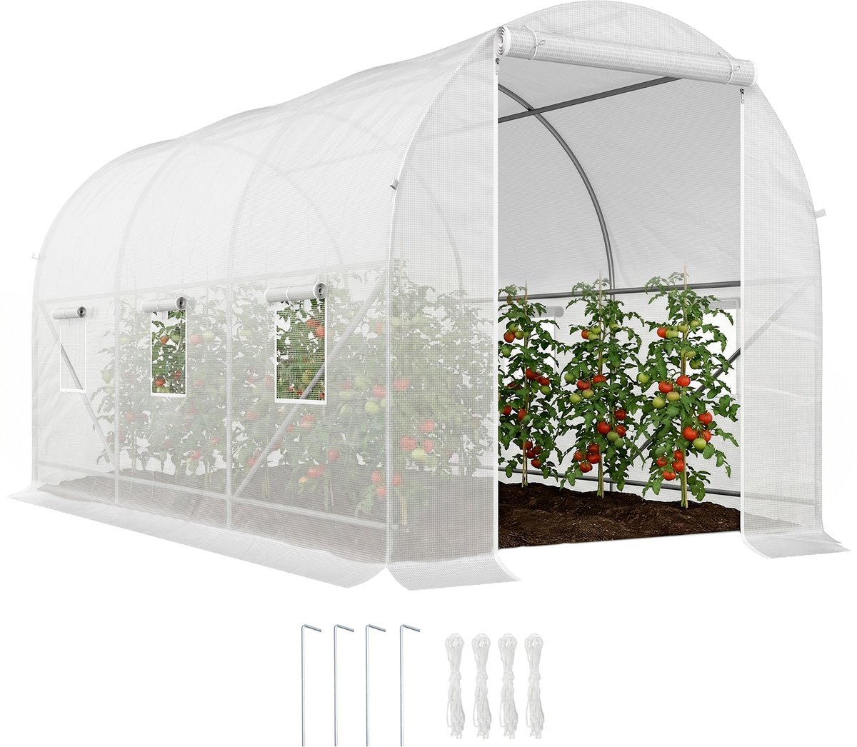 Tunnelkas van 7 m² - tunnelkas met deur en 6 ramen - PE-folie 140 g/m² - 350 x 200 x 200 cm - wit