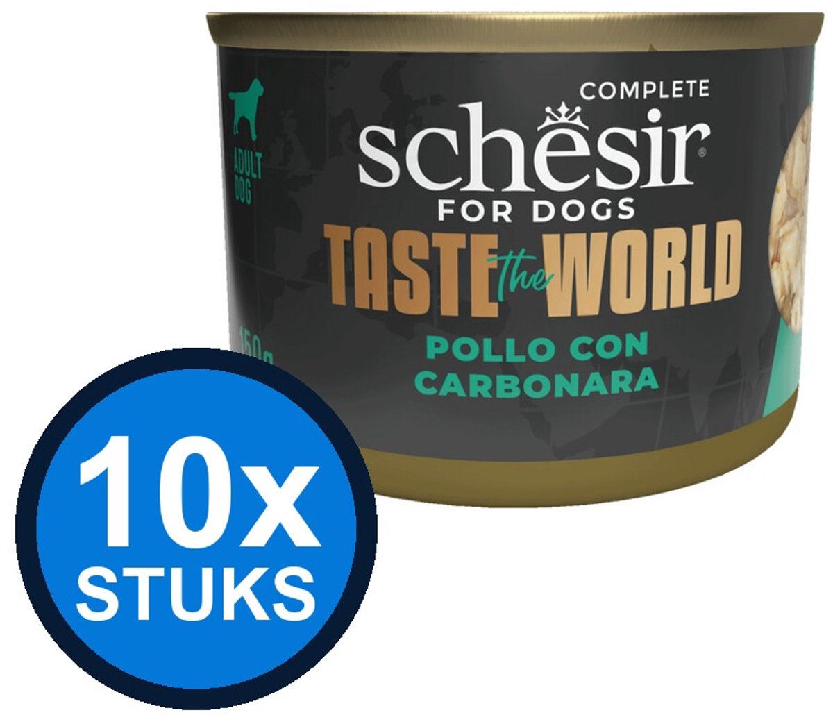 10x Schesir - Taste The World - Hondenvoer - Natvoer in blik - Kip Carbonara - 150g