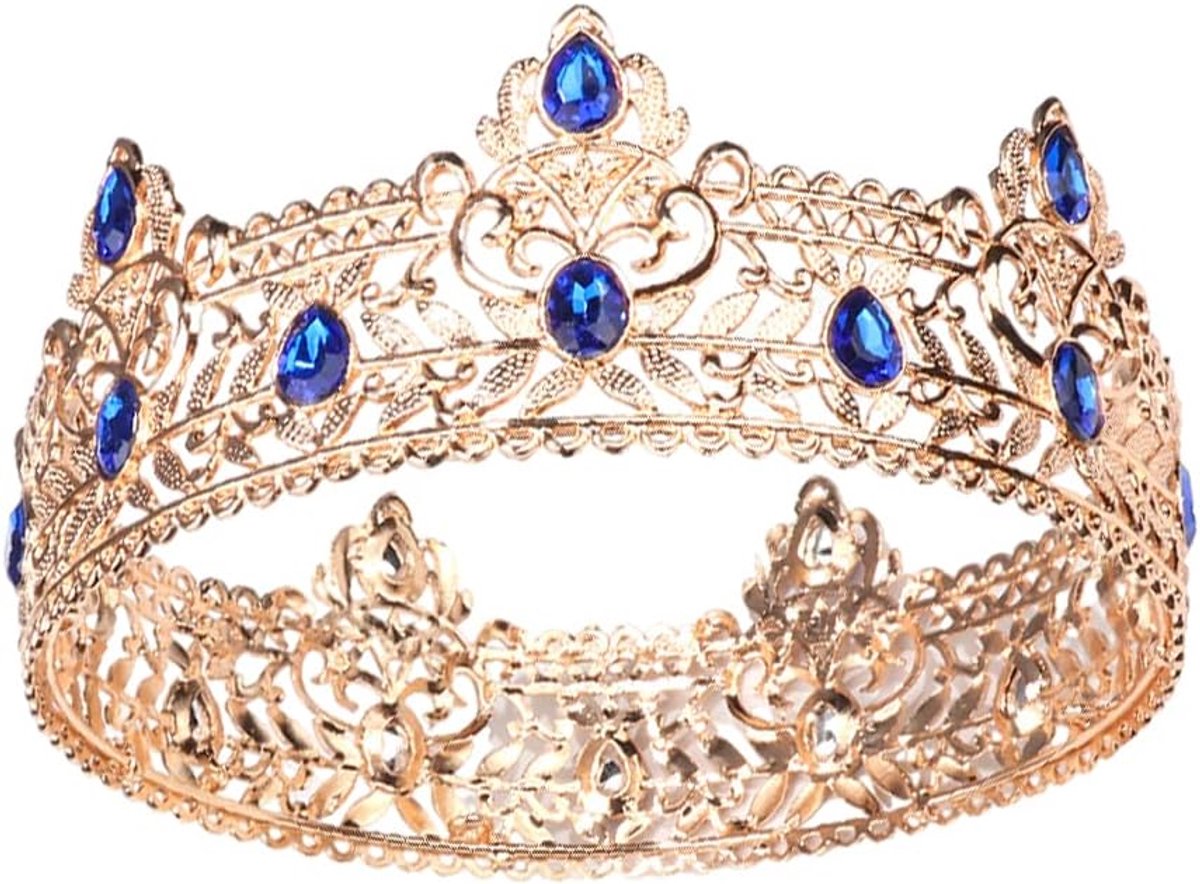 Heren Kroon - Koninklijke Tiara - Feestelijke Uitstraling - Met Strass Steentjes - 18 cm Diameter - Metaal