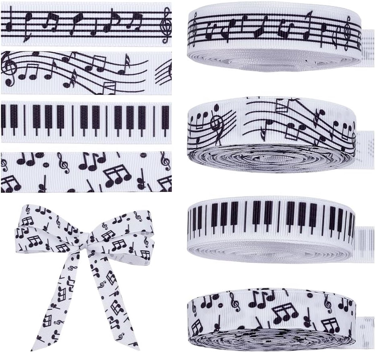 Linten 36M Muzikale Noten Pianotoetsen Lint 1.6 CM Zwart en Wit Polyester Linten 10 Yard (9M) per rol voor DIY Ambachten Verpakking Scrapbooking