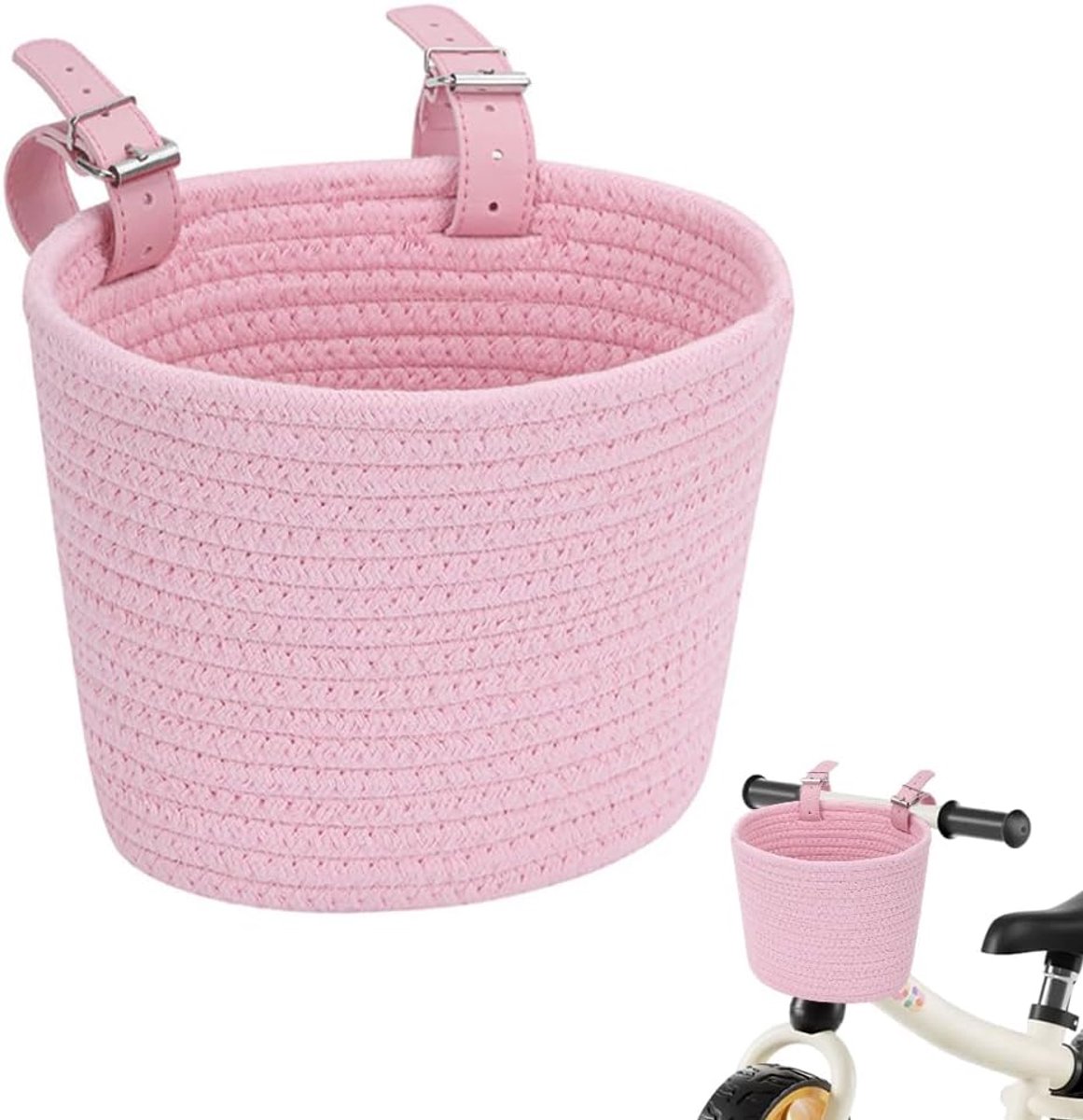 Fietsmand voor kinderen, vooraan, fietsmand voor kinderen en meisjes, afneembaar katoenen touw, micro rollermand voor meisjes, bagagedragertas voor kinderfietsen, balansfiets
