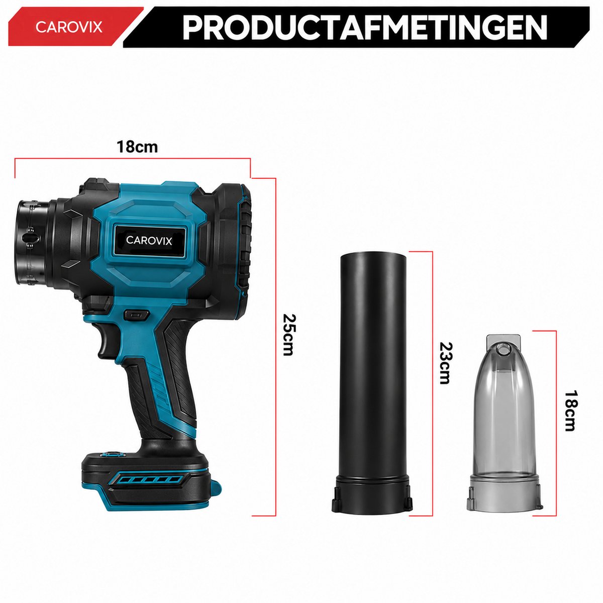 Carovix® Bladblazer op accu - 2-in-1 Accu Bladblazer & Handstofzuiger – Krachtig Blazen en Zuigen - 2 Accu’s - 350km/u Luchtsnelheid - Voor Tuin, Auto & Huis - Handblazer - Draadloze Luchtblazer - Auto Droger - Turbo Ventilator - Stofblazer – foto 7