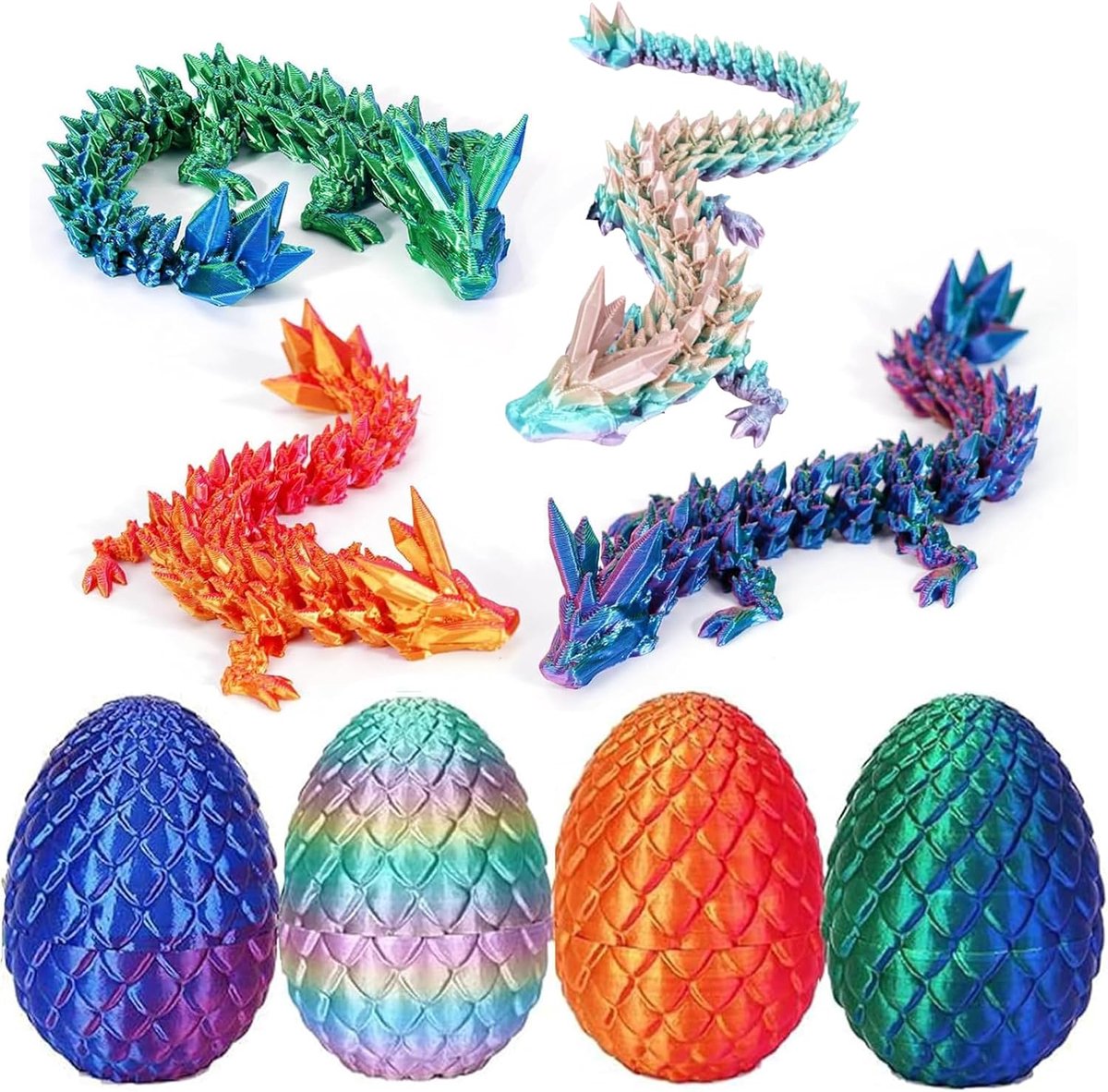 3D-bedrukt drakenei, set van 4, 3D-verrassingsdrakenei, 7 cm, met draak 12,7 cm, mysterieus drakenspeelgoed, beweegbare drakenfiguren voor verrassing, paaseieren, wooncultuur.