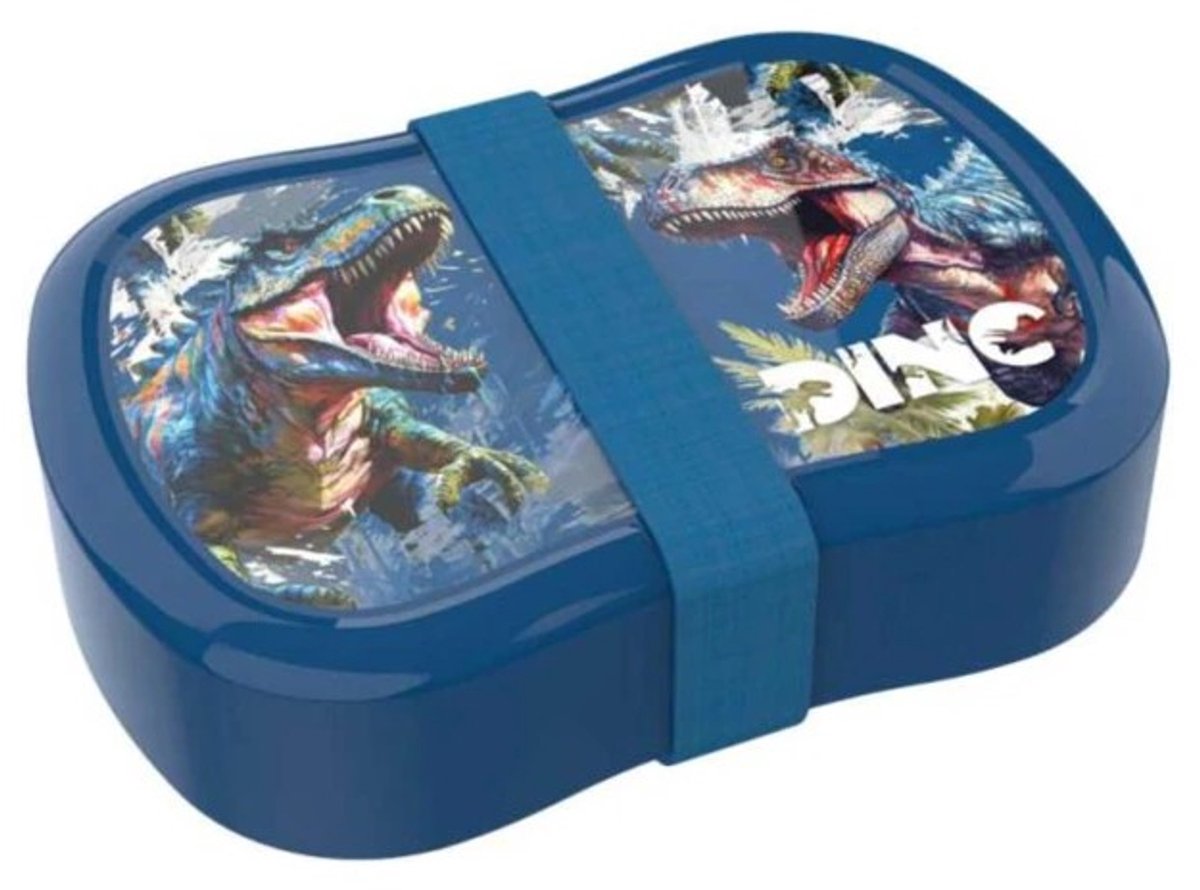 Broodtrommel/ boorddoos/ buddies met elastiek STRAP T-REX blauw