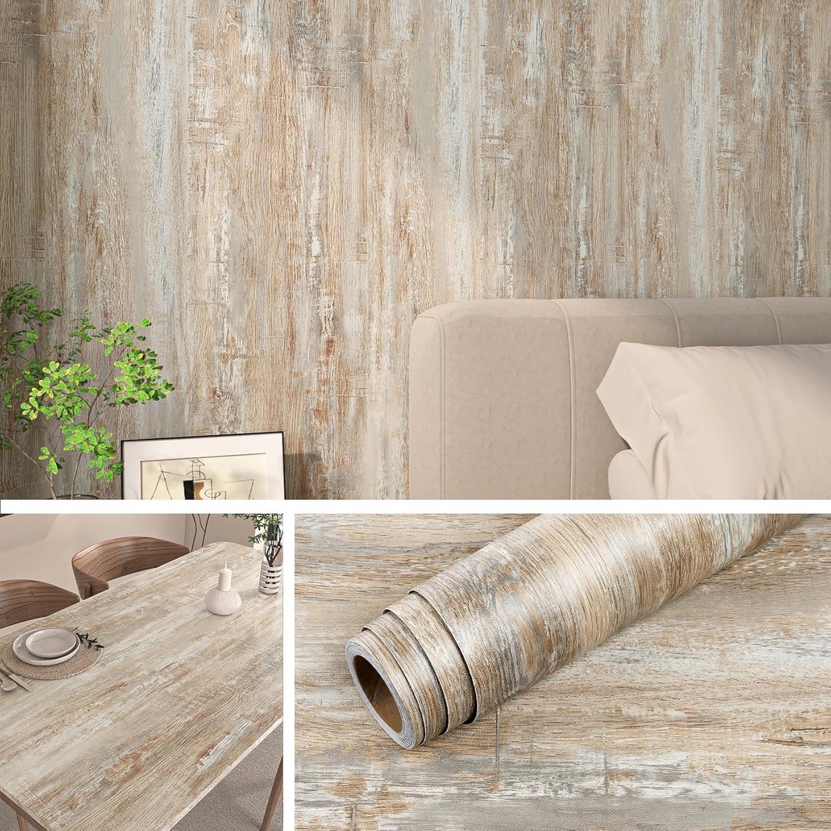 Behang Houten Optiek Lichtbruin 40CMx10M Zelfklevend Behang Houten Muur Woonkamer Slaapkamer Hal Badkamer Waterdichte Folie Optiek Zelfklevende Natuur Zelfklevende Film Werkblad Keuken